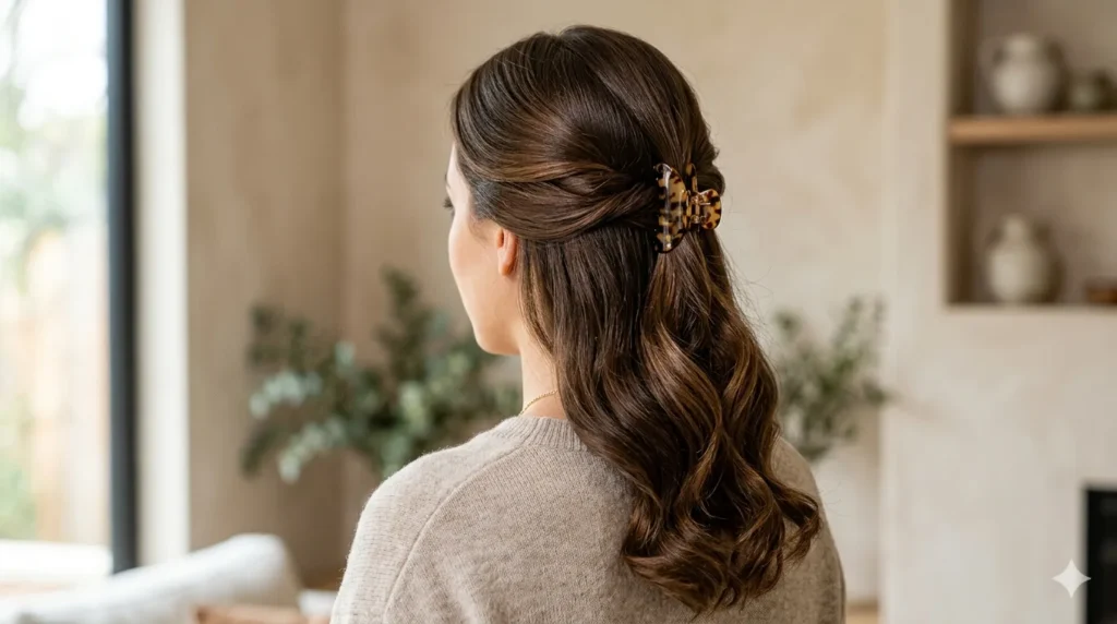 half up claw clip hairstyle