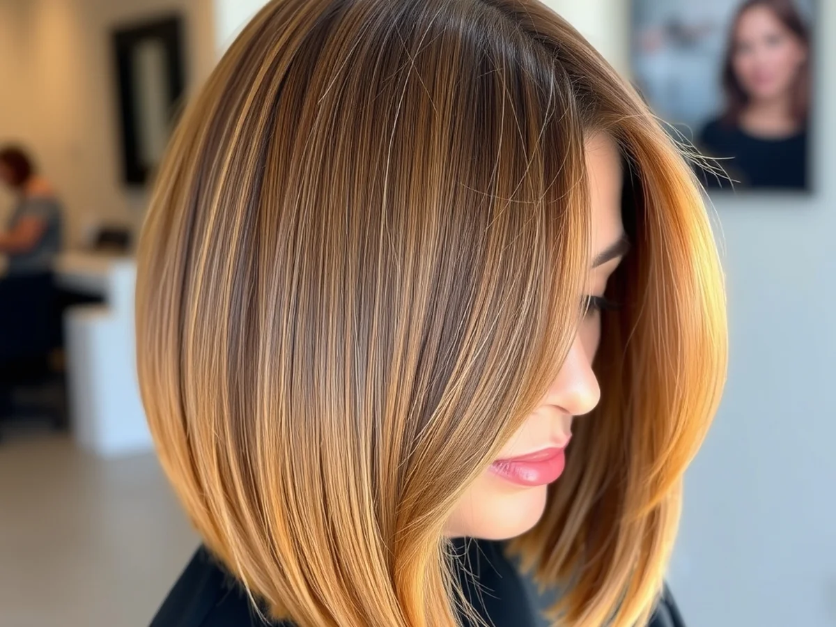 Caramel Glazed Honey Lob - honey blonde lob haircut