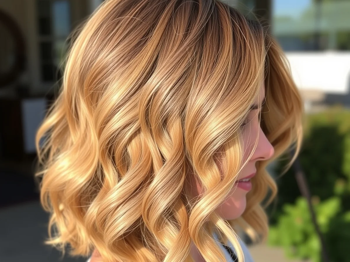Curled Honey Blonde Lob - honey blonde lob haircut