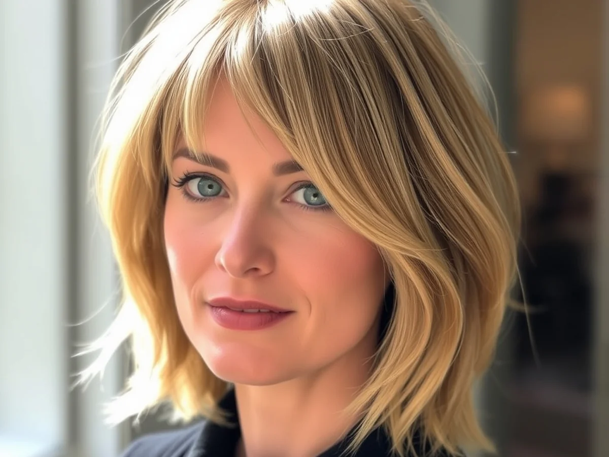 Face Framing Honey Layers - honey blonde lob haircut