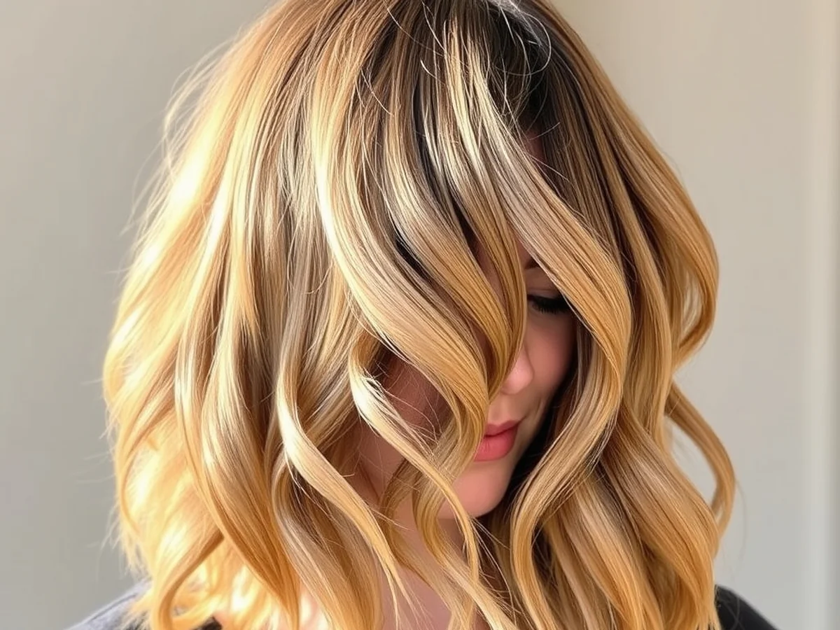 Soft Wavy Honey Lob - honey blonde lob haircut
