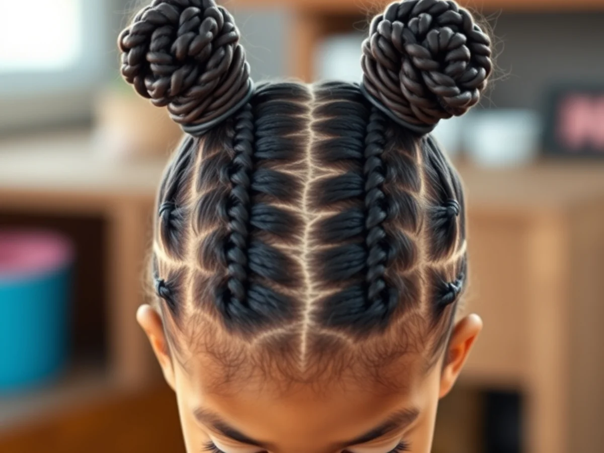 Braided Space Buns - kids cornrow hairstyles