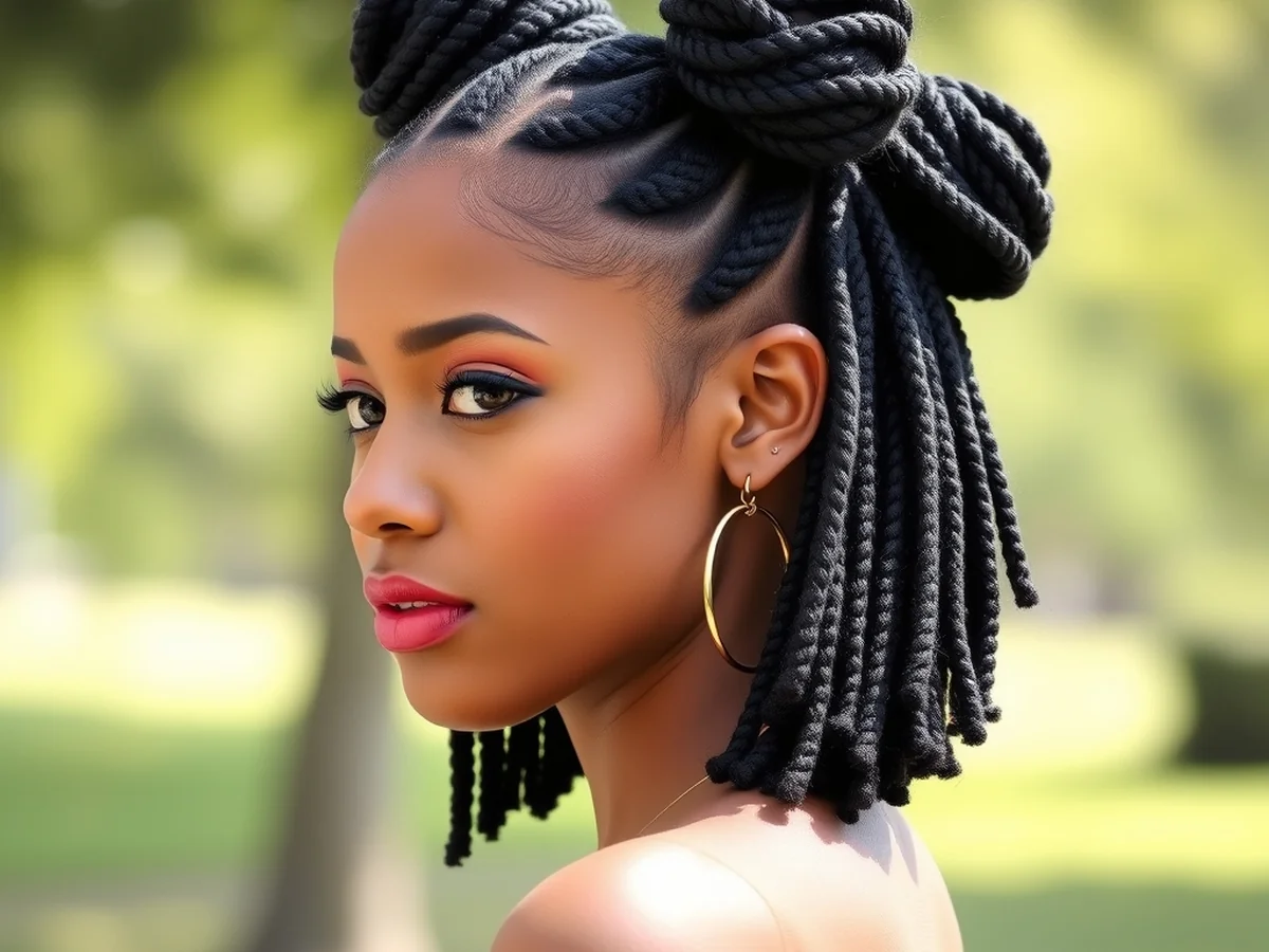 Double Space Buns - shoulder length locs hairstyle