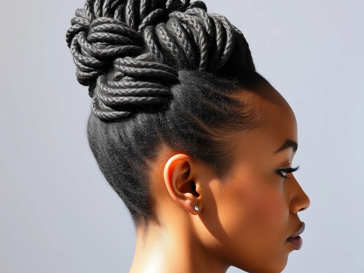 High Bun Updo - shoulder length locs hairstyle