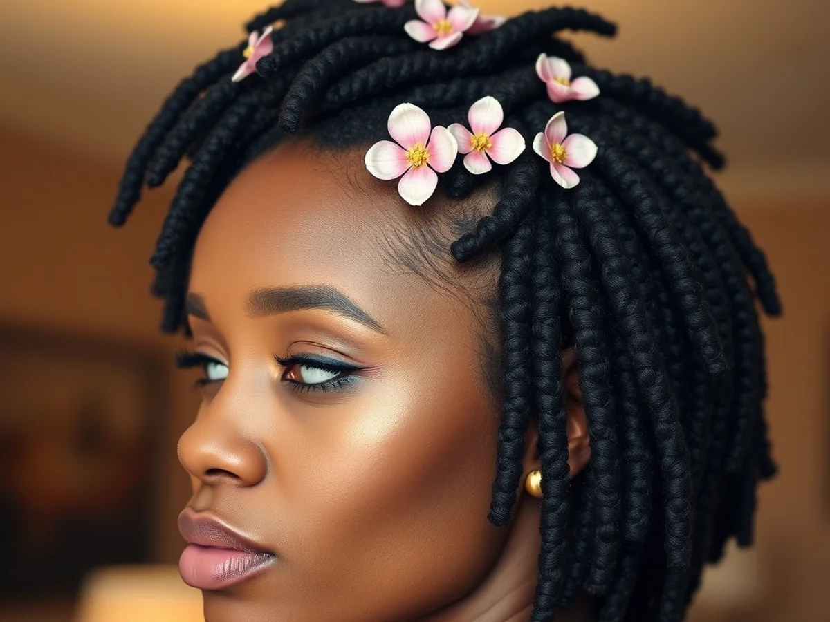 Intricate Loc Petals - shoulder length locs hairstyle