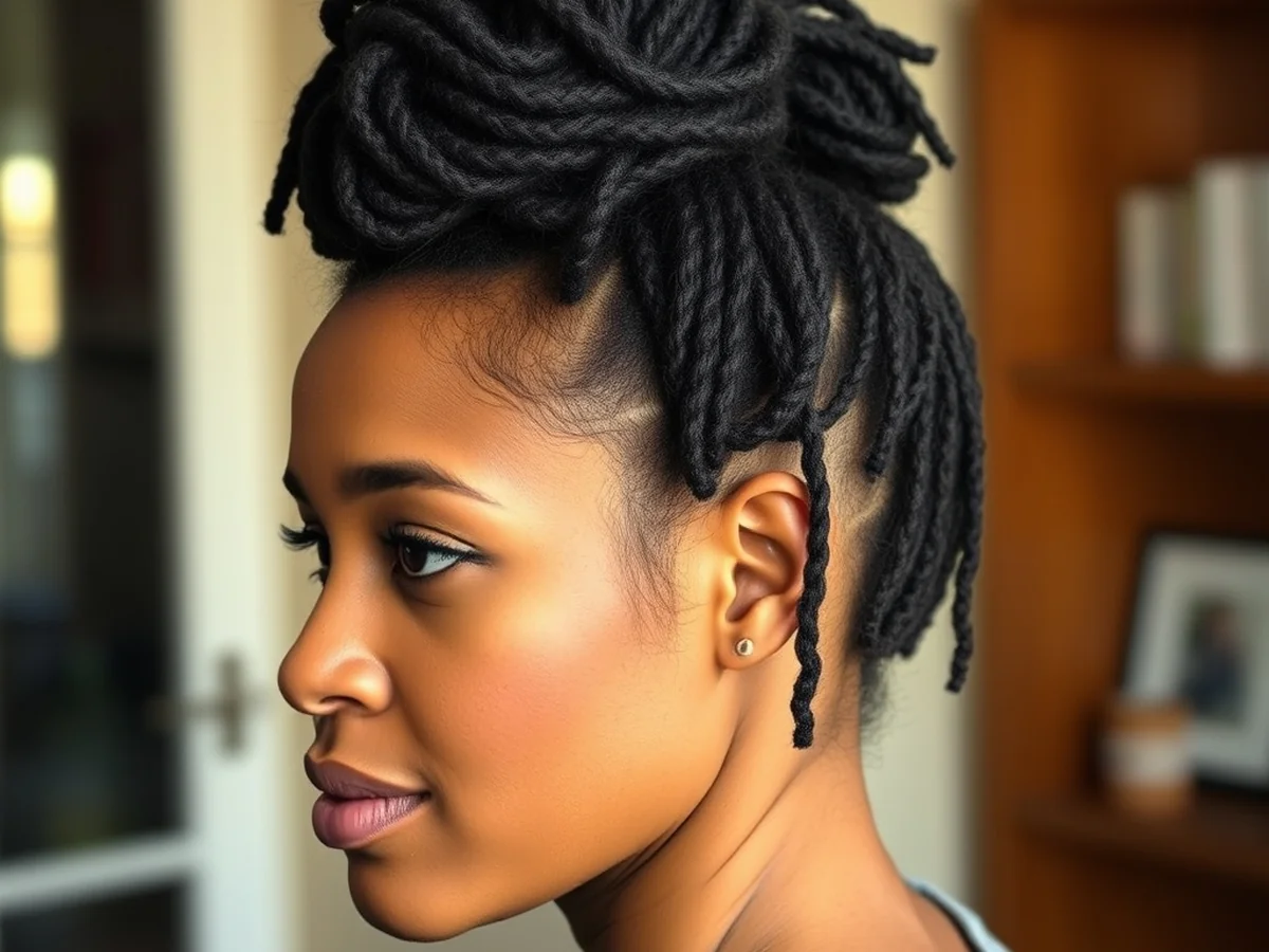 Messy Bun Style - shoulder length locs hairstyle