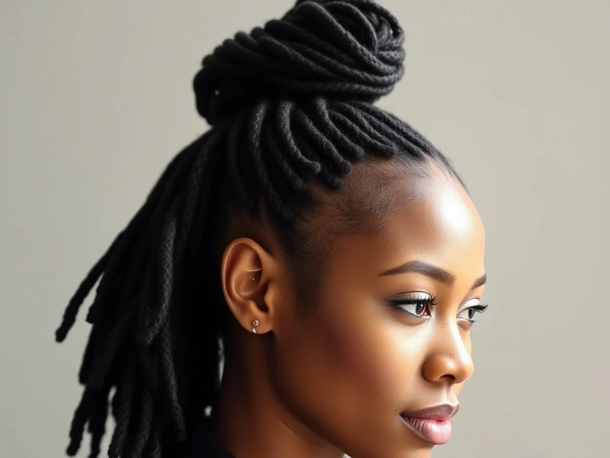 Top Knot Style - shoulder length locs hairstyle