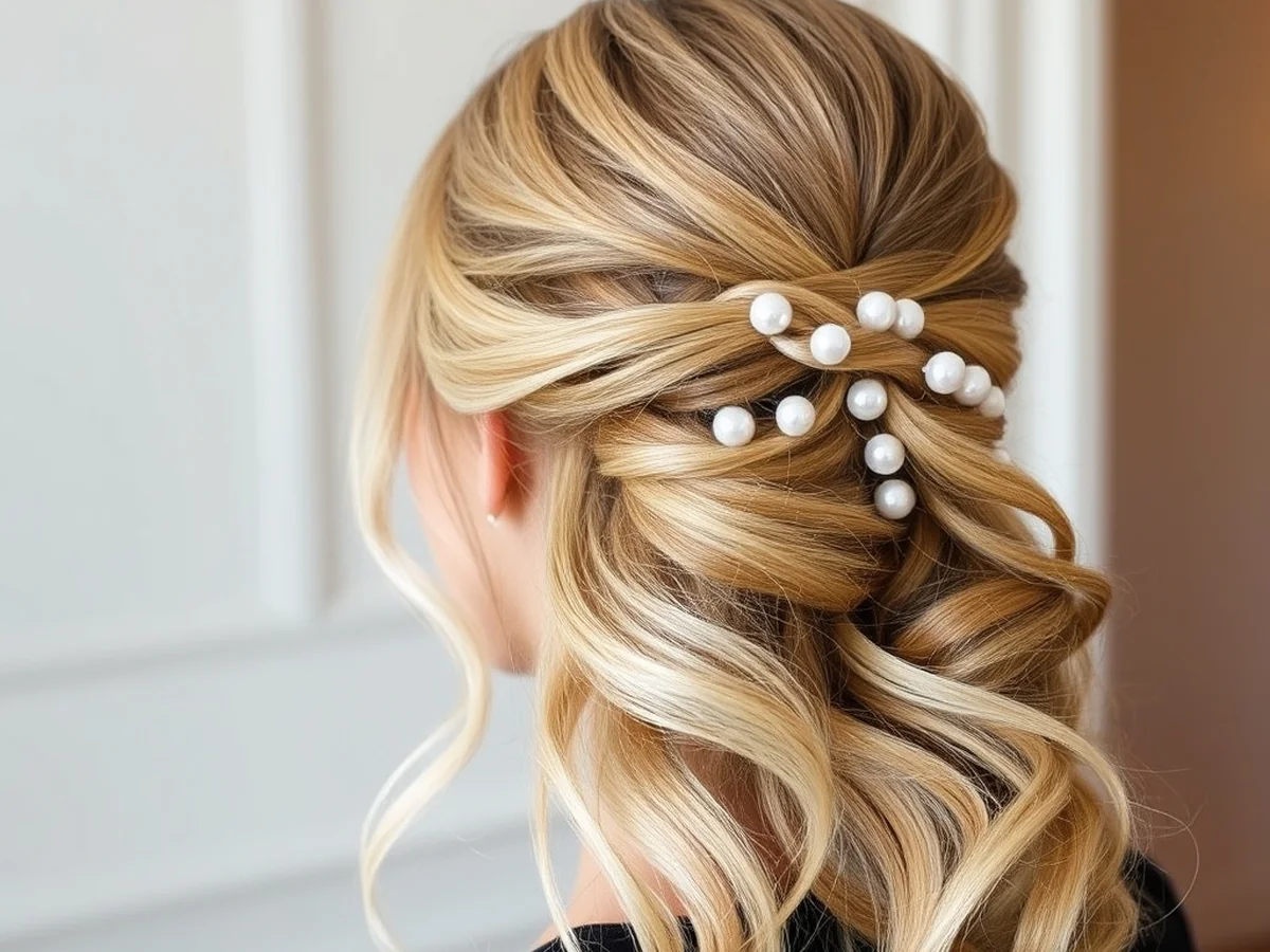Pinned Pearl Half-Up - bridesmaid hairstyles ideas