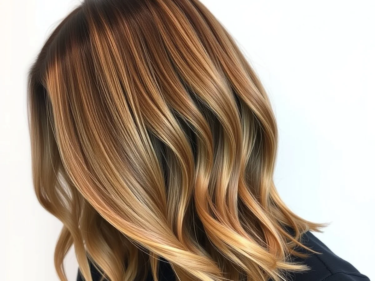 Golden brown dimension - caramel balayage hair color
