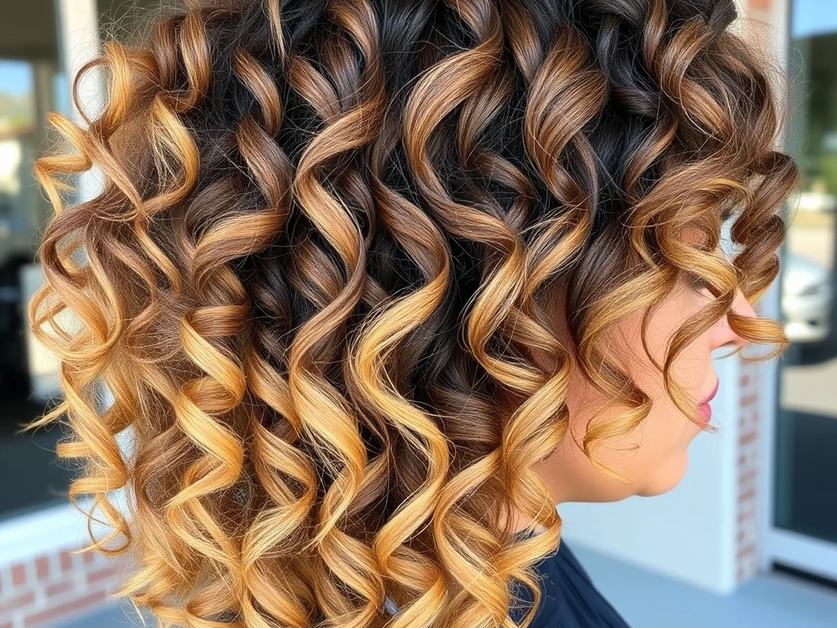 Curly Honey Balayage - honey brown balayage