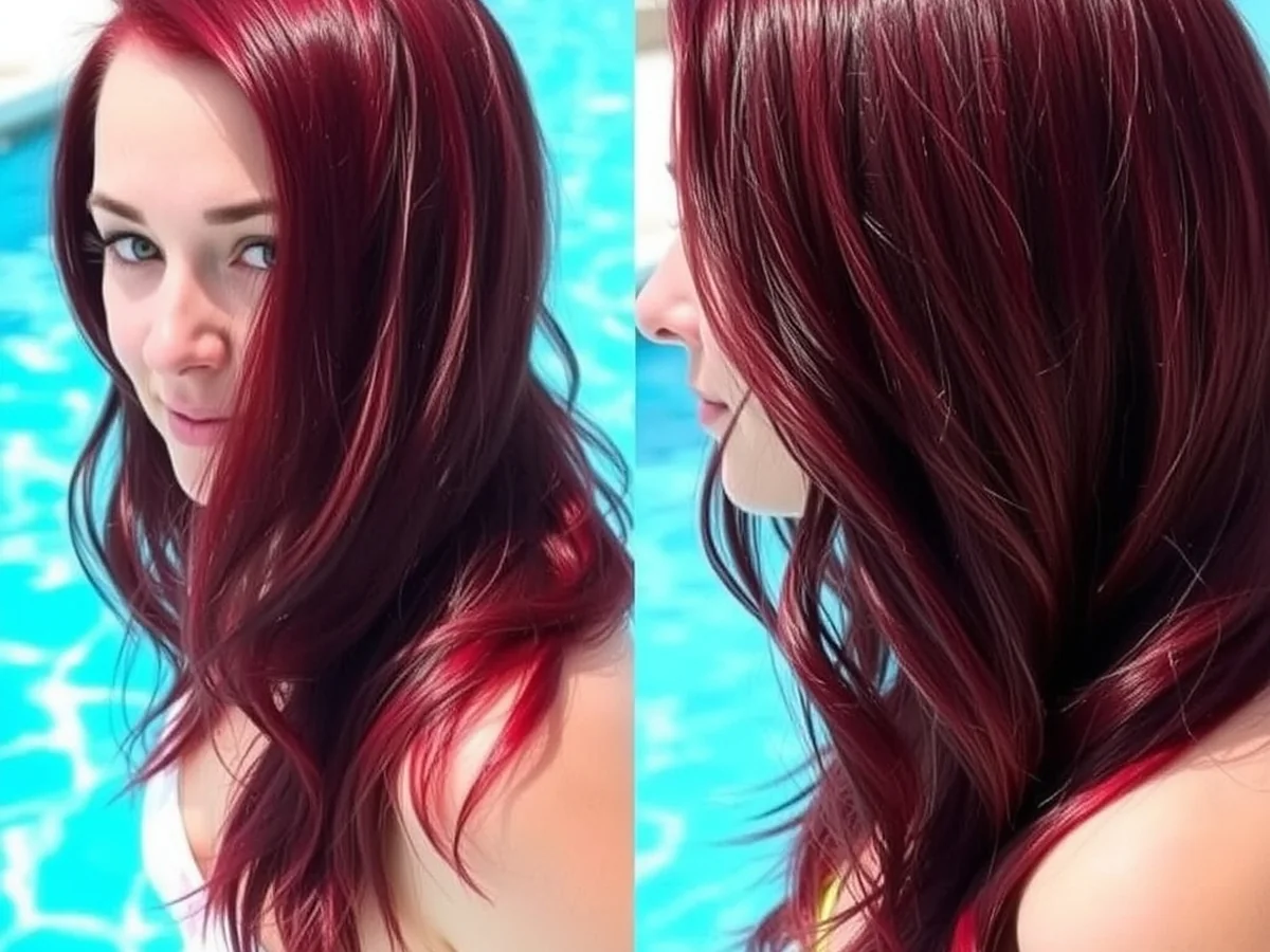 Swimming with Red Hair - wine red hair color
