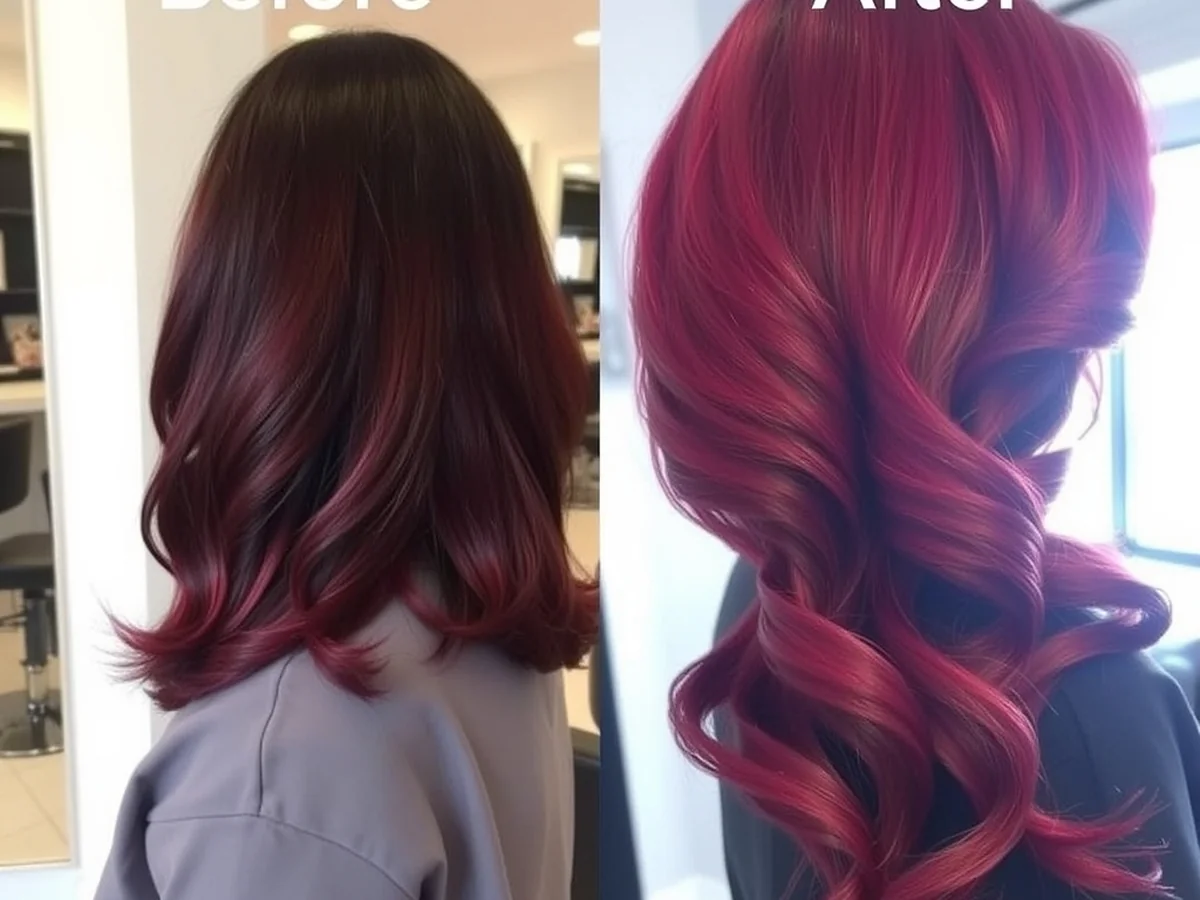 Wine Red Before and After - wine red hair color